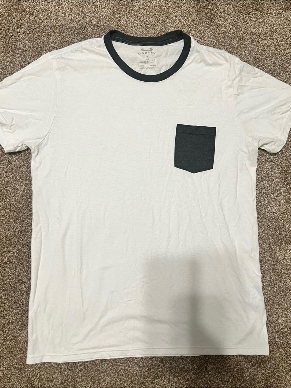 Oakley Men's White Tee with Black Pocket & Collar